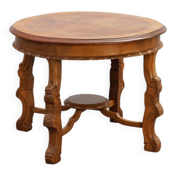 Table basse ronde en noyer de style Renaissance, France – Fin du 19e siècle