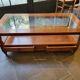 Table basse 2 tiroirs en merisier massif et verre