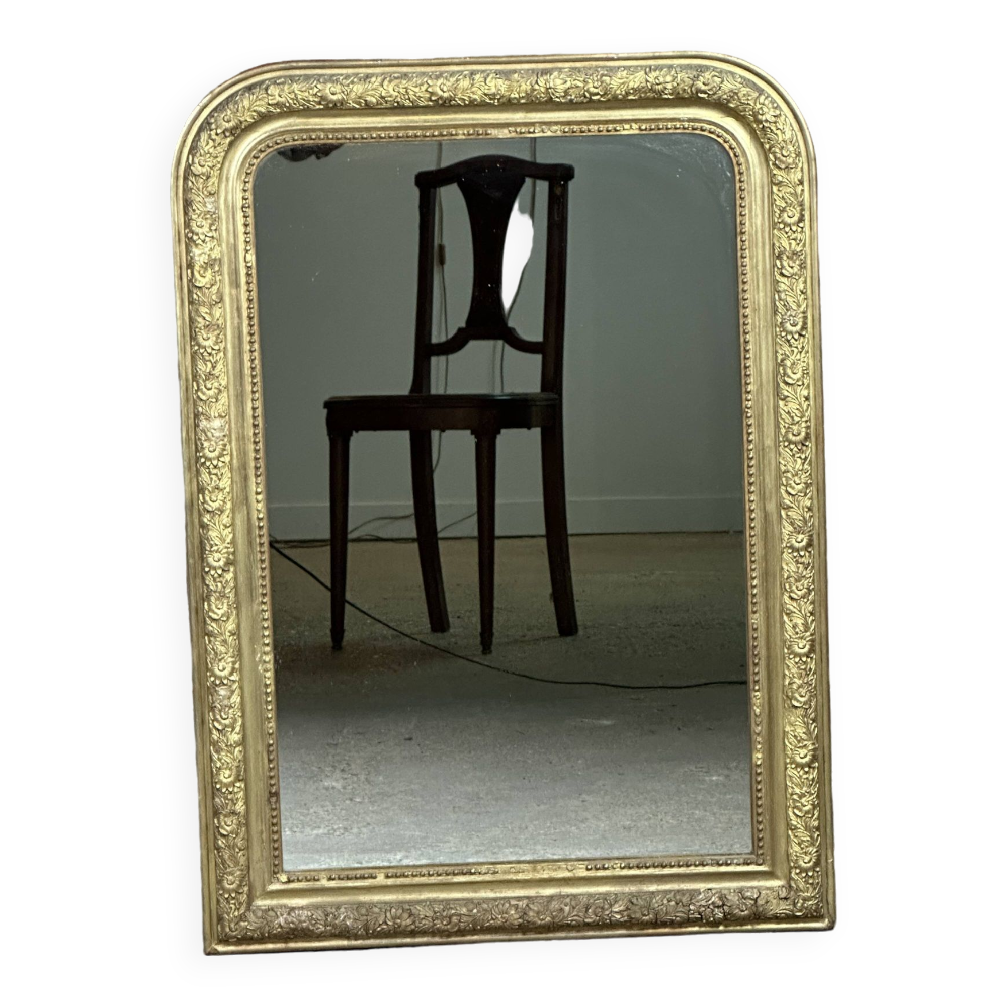 Miroir époque Louis Philippe à décors de fleurs 86x62 cm