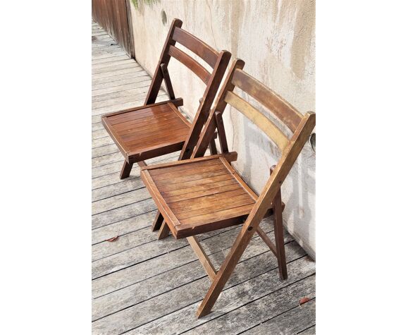Paire de chaises pliantes vintage en bois (possibilité de 2 lots  supplémentaires) | Selency
