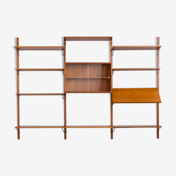Danish mid century teak wall unit with magazine shelf and glass cabinet 1960/70s