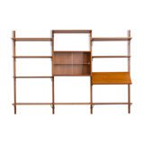 Danish mid century teak wall unit with magazine shelf and glass cabinet 1960/70s