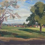 HST painting "Landscape in Jouy sur Eure" by Léon Gaudeaux (1893 / 1947)