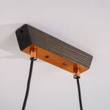 Ceiling lamp in dark stained wood with four brass shades, Sweden, 1960s