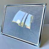Cadre art déco vintage en métal argenté 24,5 cm x 19 cm verre convexe