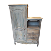Wood furniture 1 door, 3 drawers with niche, grey, blue aged appearance