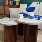 3 stone and walnut nesting coffee tables