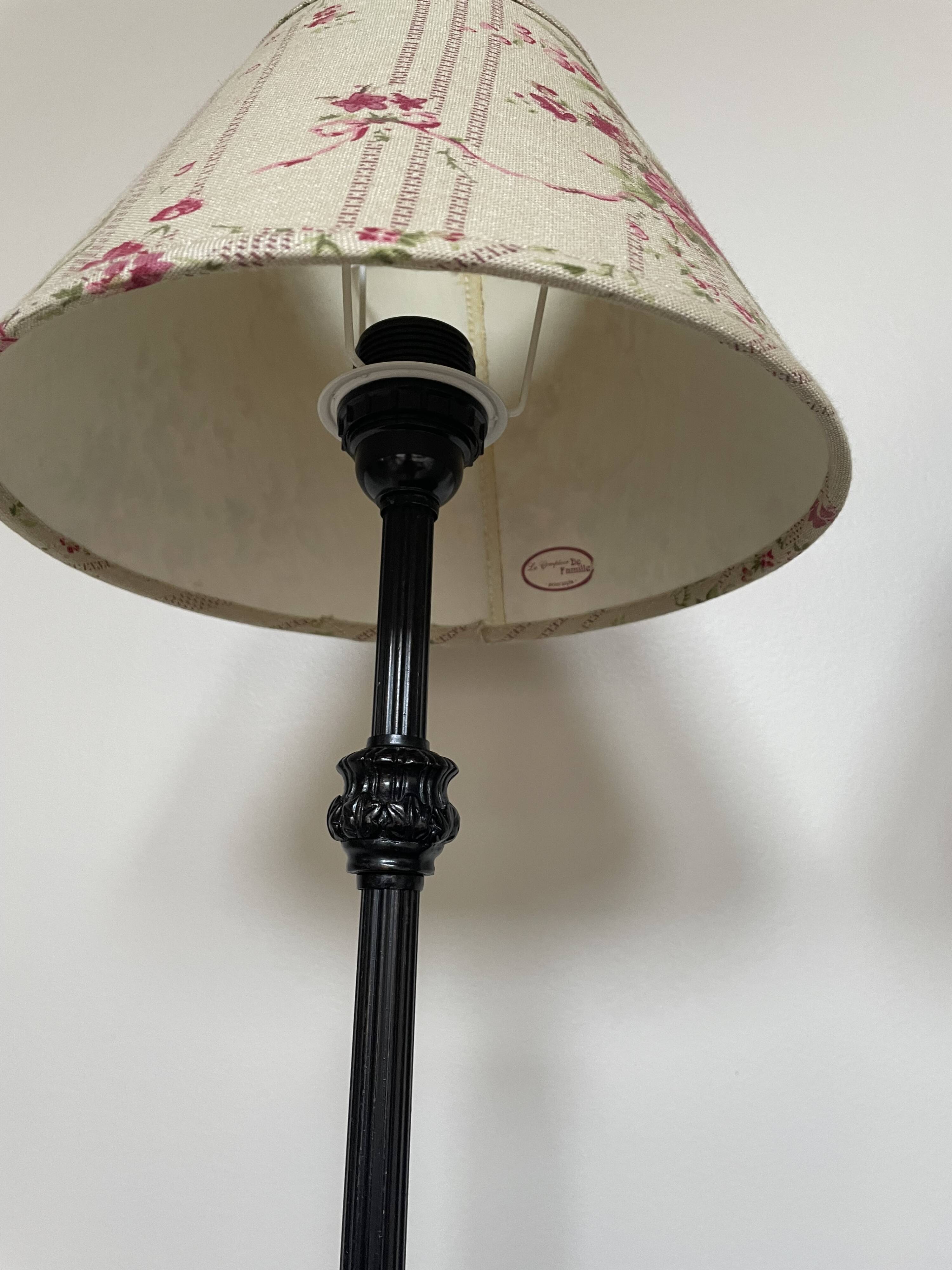 Pair of metal table lamps and shabby chic lampshade