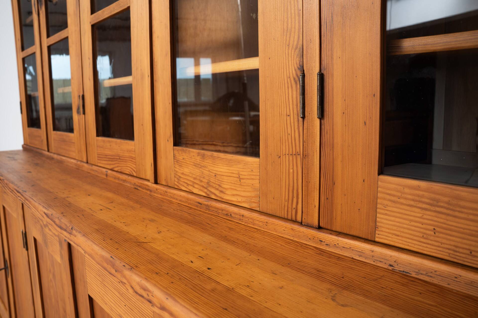 Monumental Pine School Library Bookcase from Warsaw, Poland, 1920s