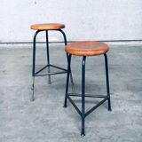 Set of Industrial Green Tripod Stool Set, Belgium, 1950s