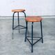 Set of Industrial Green Tripod Stool Set, Belgium, 1950s