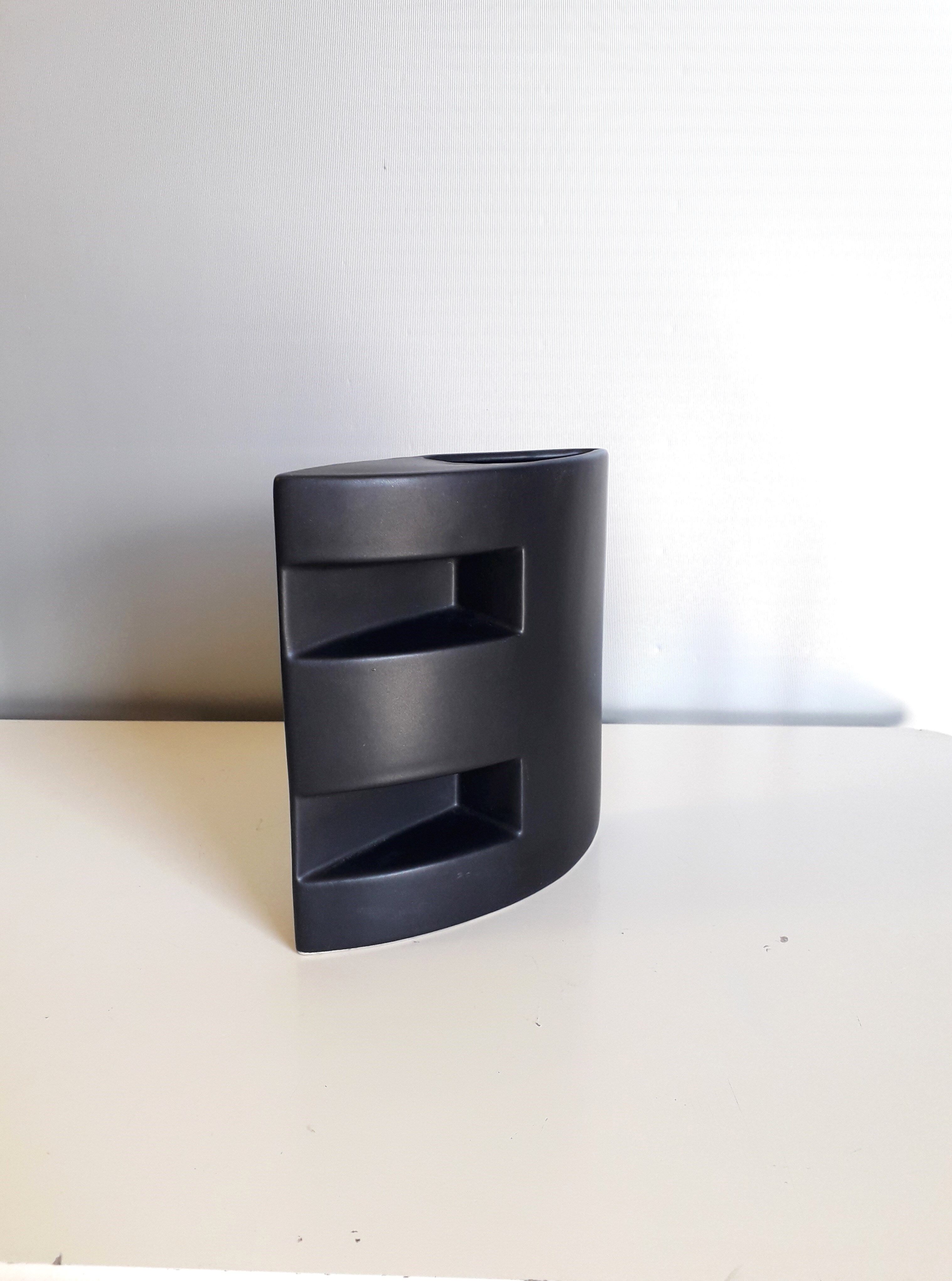 Black ceramic modernist vase - 1980