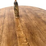 Table ronde moderniste chêne massif, piètement cylindrique pin, DLG Perrian