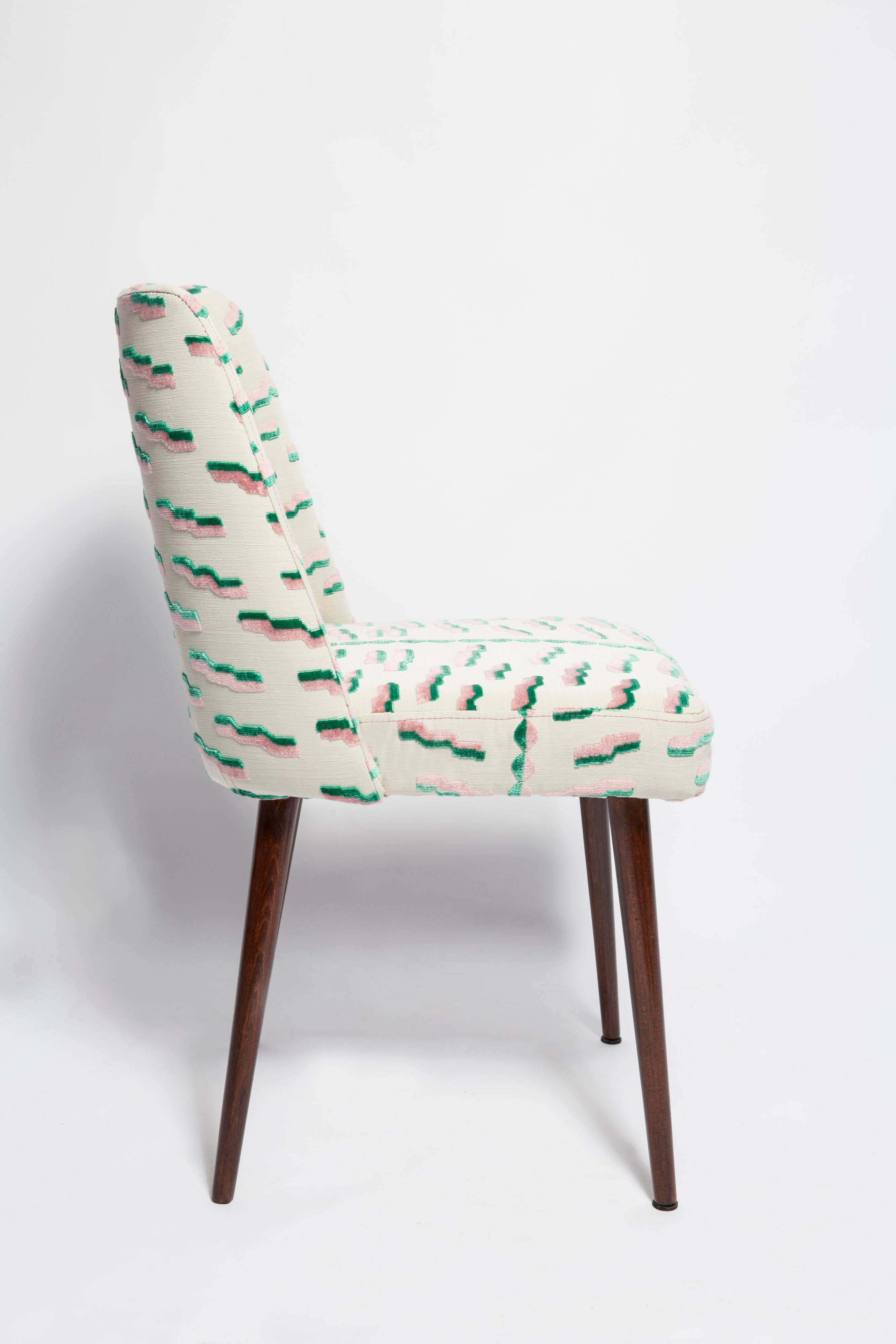 Chaise Shell Milieu du Siècle en Jacquard Velours Tigre Rose et Vert