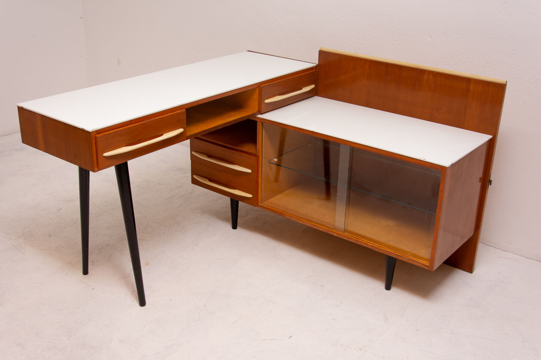 Corner writing desk with a bookcase by Mojmír Požár for ÚP Závody