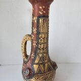 Antique Kabyle Algerian pottery vase with handle and polychrome geometric decorations