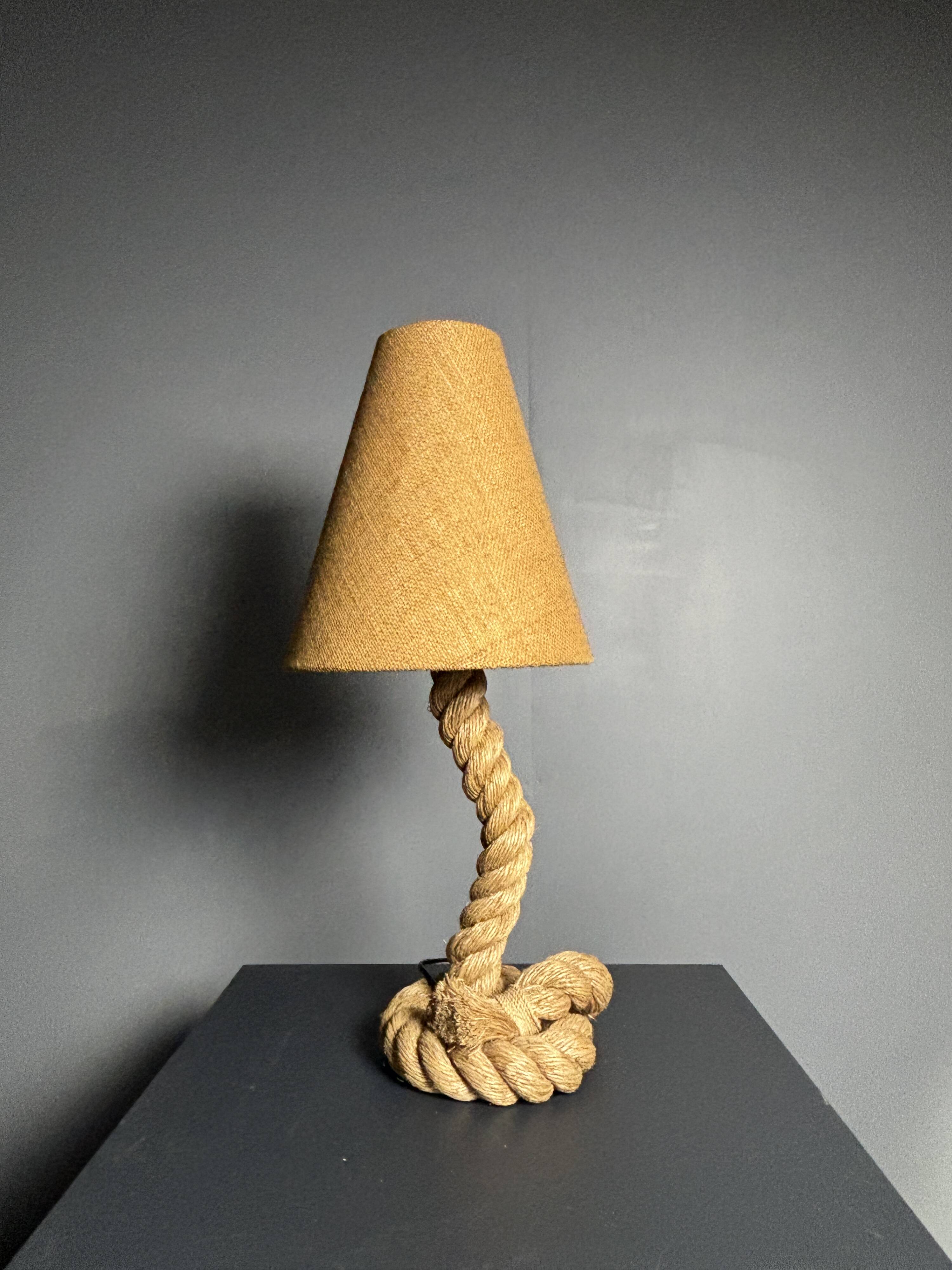Midcentury French brutalist rope table lamp in the style of Audoux & Minet