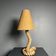 Midcentury French brutalist rope table lamp in the style of Audoux & Minet
