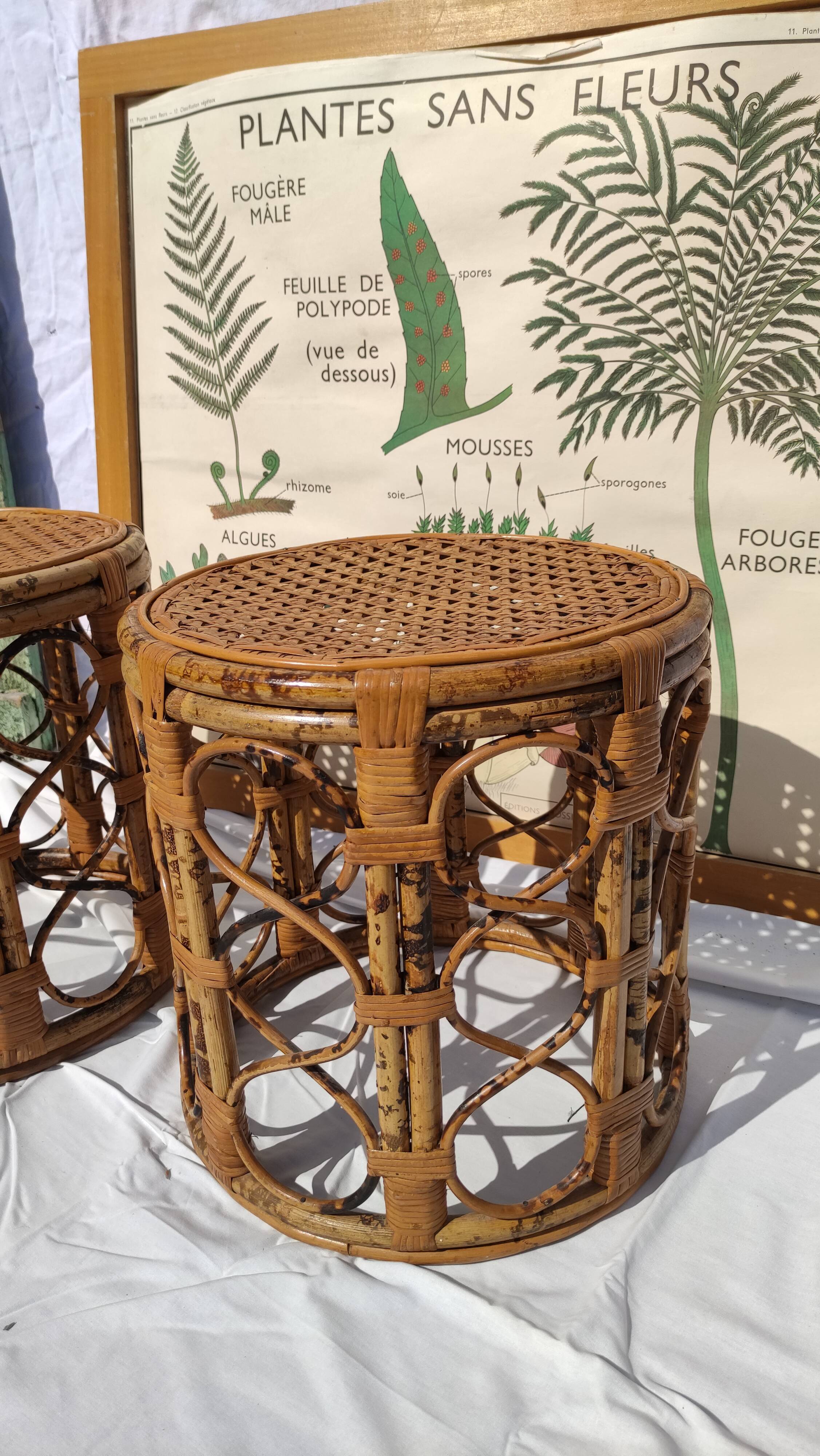 Tables d'appoint vintage en bambou et rotin