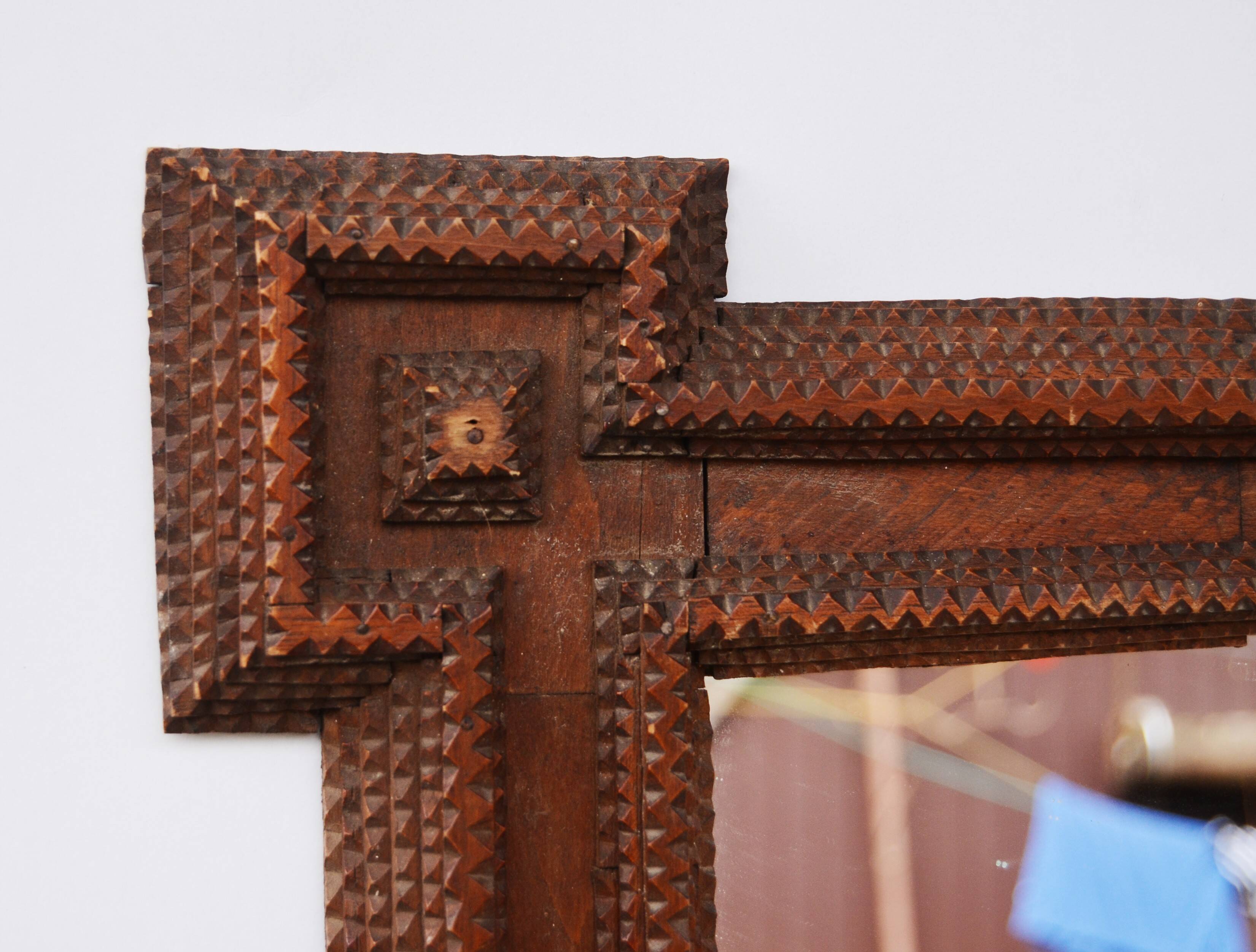 Super Large Framed Mirror Tramp Art