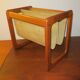Magazinr rack in teak and suede leather by Aksel Kjersgaard, 1960s