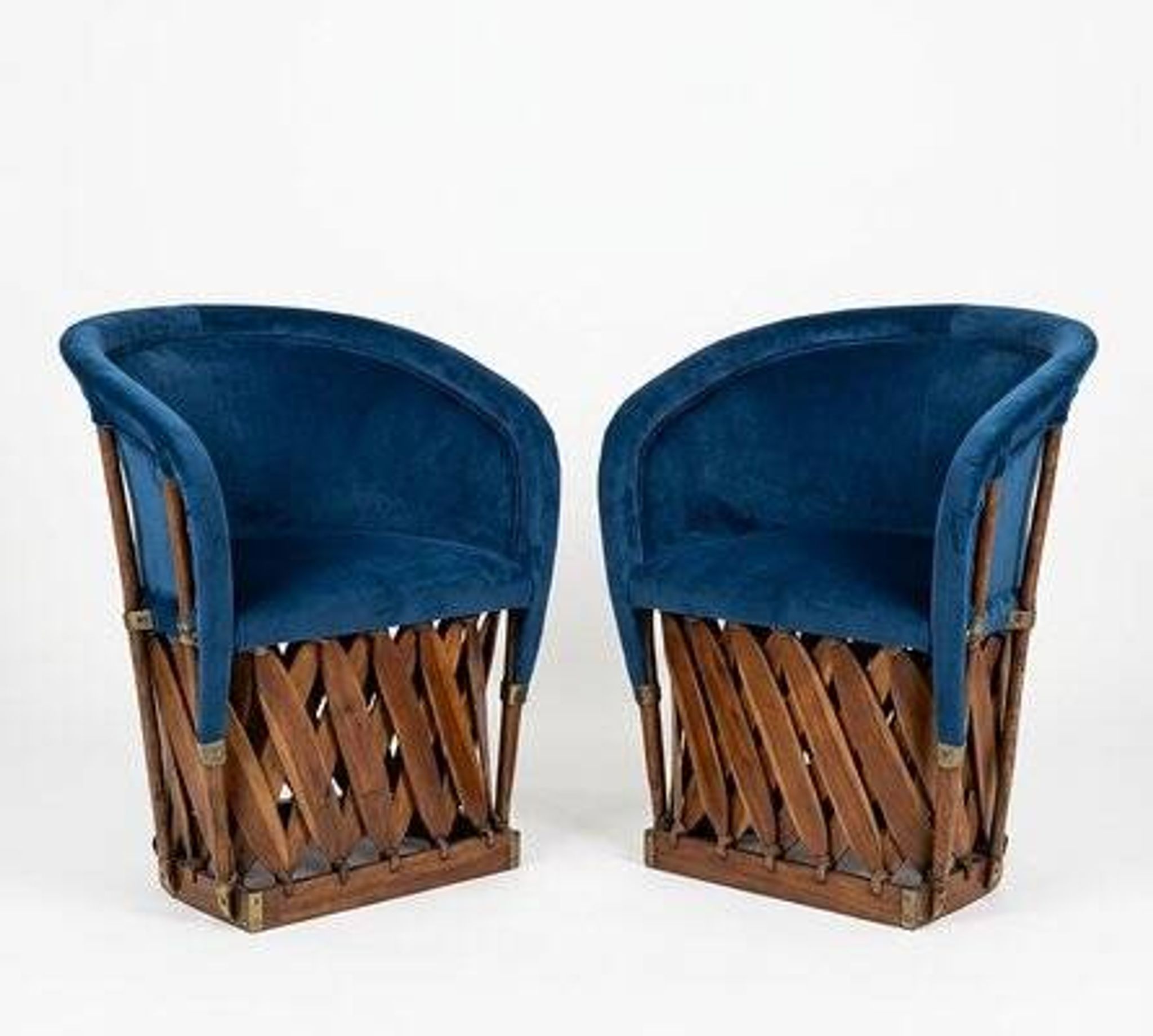Mexican Equipal Style Chairs in Navy Blue Velvet by Wim Rietveld, Set of 2