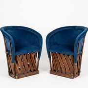Mexican Equipal Style Chairs in Navy Blue Velvet by Wim Rietveld, Set of 2