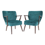 1970s Pair of Refurbished Beech Armchairs in Velvet, Czechoslovakia