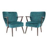 1970s Pair of Refurbished Beech Armchairs in Velvet, Czechoslovakia