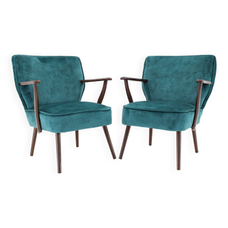 1970s Pair of Refurbished Beech Armchairs in Velvet, Czechoslovakia