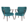 1970s Pair of Refurbished Beech Armchairs in Velvet, Czechoslovakia