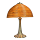 Midcentury mushroom pencil reed rattan bamboo and brass table lamp, 1970s