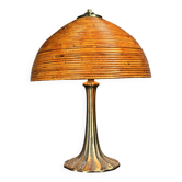 Lampe de table en champignon en crayon de ronce de bambou et laiton des années 1970.