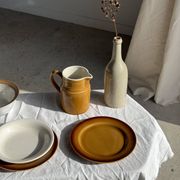 Bouteille vintage en grès beige moucheté H31