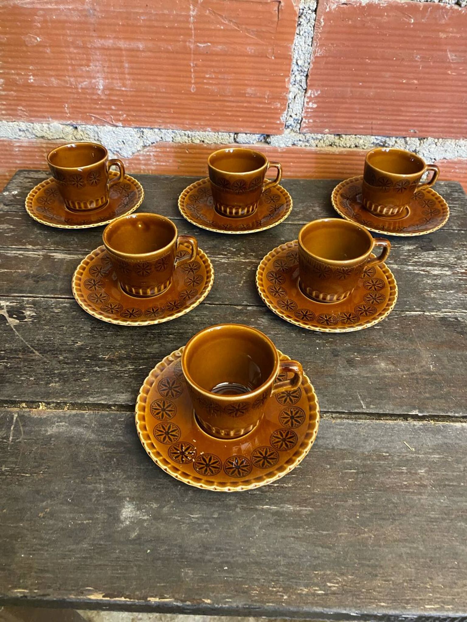 Set of 6 cups and saucers digoin colorado model vintage beige ceramic