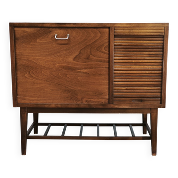 1960s Danish Modern Beech Wood Bar Cabinet with Tambour Door