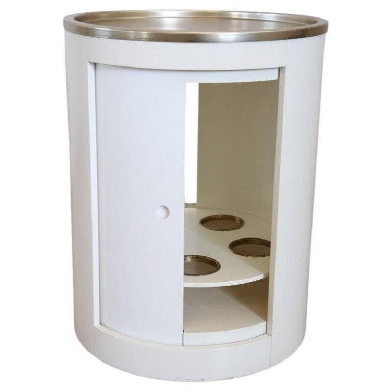 Space Age White Bar Cart On Wheels With Sliding Door, 1960s