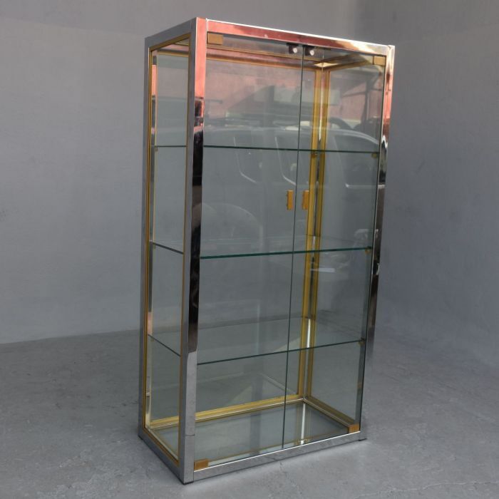 Vitrine vintage métal chromé et doré par Renato Zevi