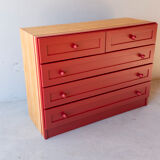 Red solid pine chest of drawers