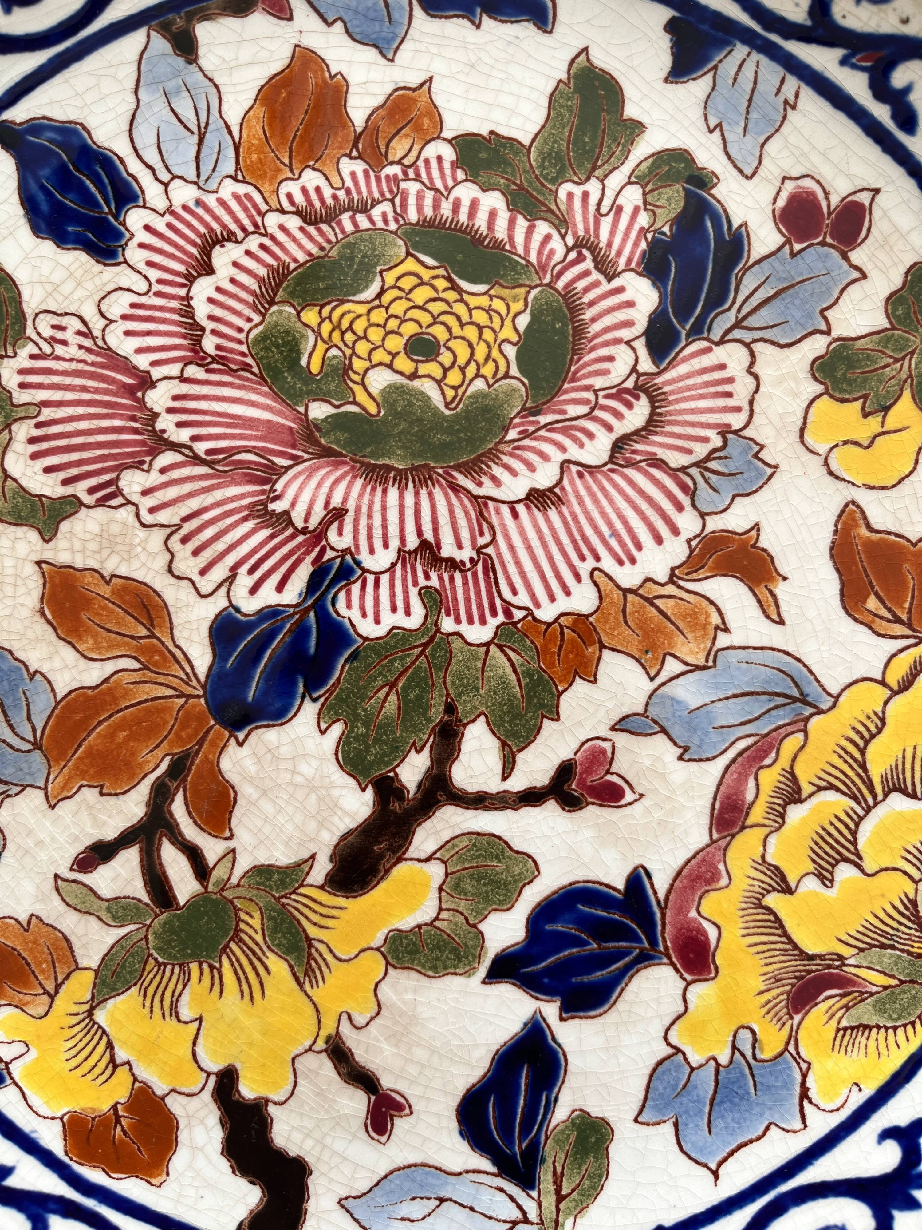Gien earthenware plate with peony decoration