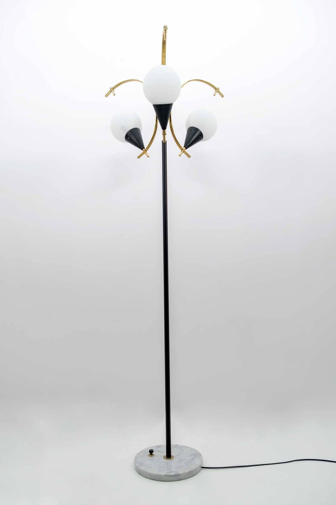 Stilnovo Mid-Century Modern Italian Brass and Opaline Glass Floor Lamp, 50