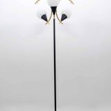 Stilnovo Mid-Century Modern Italian Brass and Opaline Glass Floor Lamp, 50