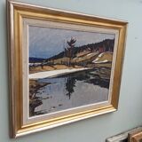 1948 Mid-Century Modern Swedish "Still" Vintage Landscape Oil Painting, Framed