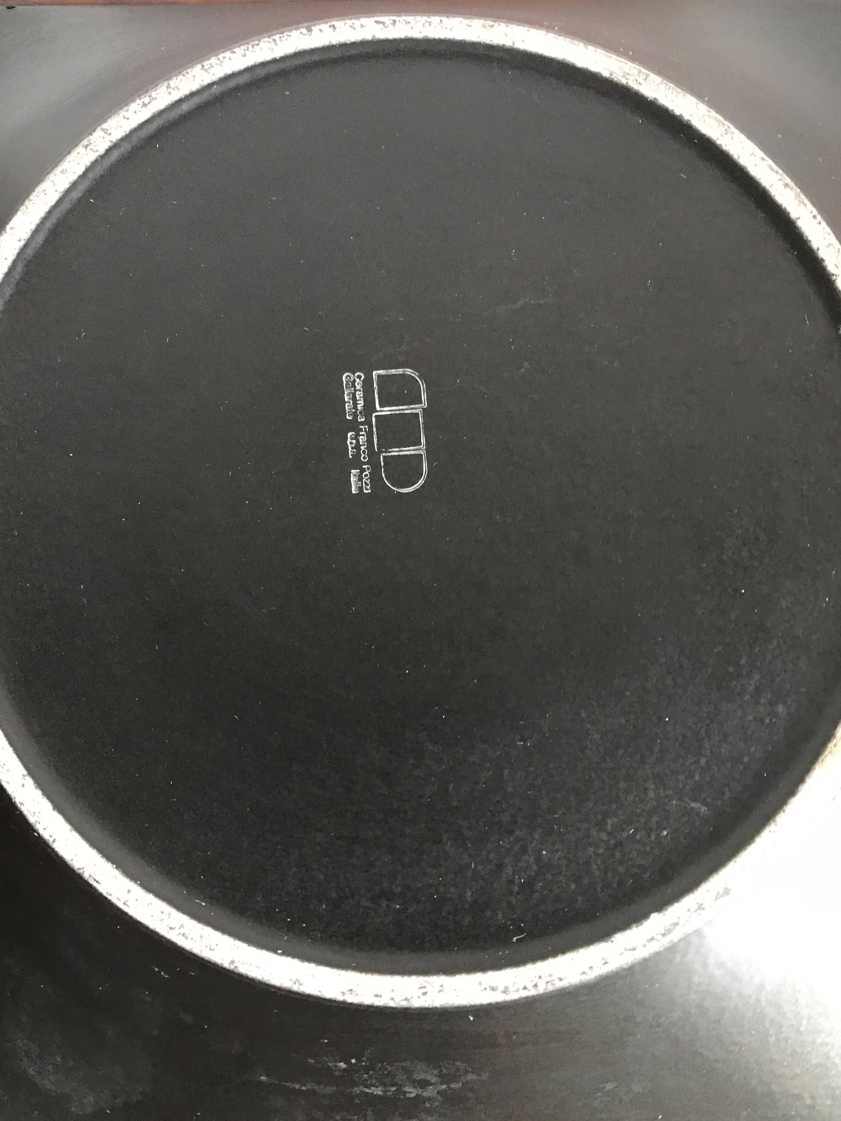 Franco Pozzi Italian black ceramic centerpiece vase 1960s