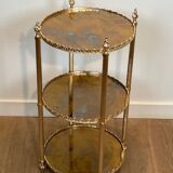 Round silver-plated brass table with triple eglomisé mirror tops from Maison Jansen.