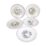 Five Digoin Sarreguemines Talking Plates