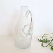 Bubbled glass pitcher with ice tank, handcrafted, French vintag manufacturing