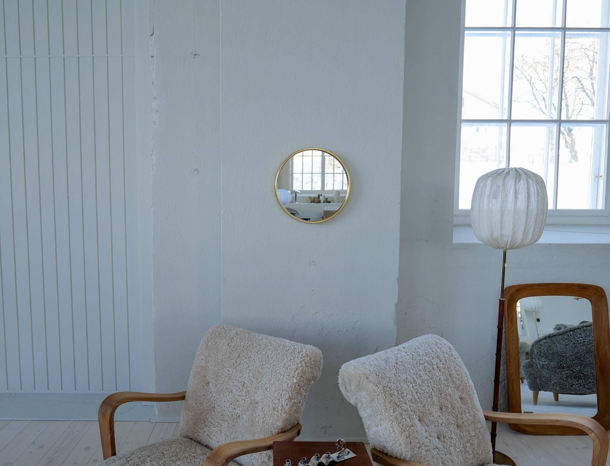 Modern brass mirror from the mid-century by Glasmäster in Markaryd, Sweden, 1960s.