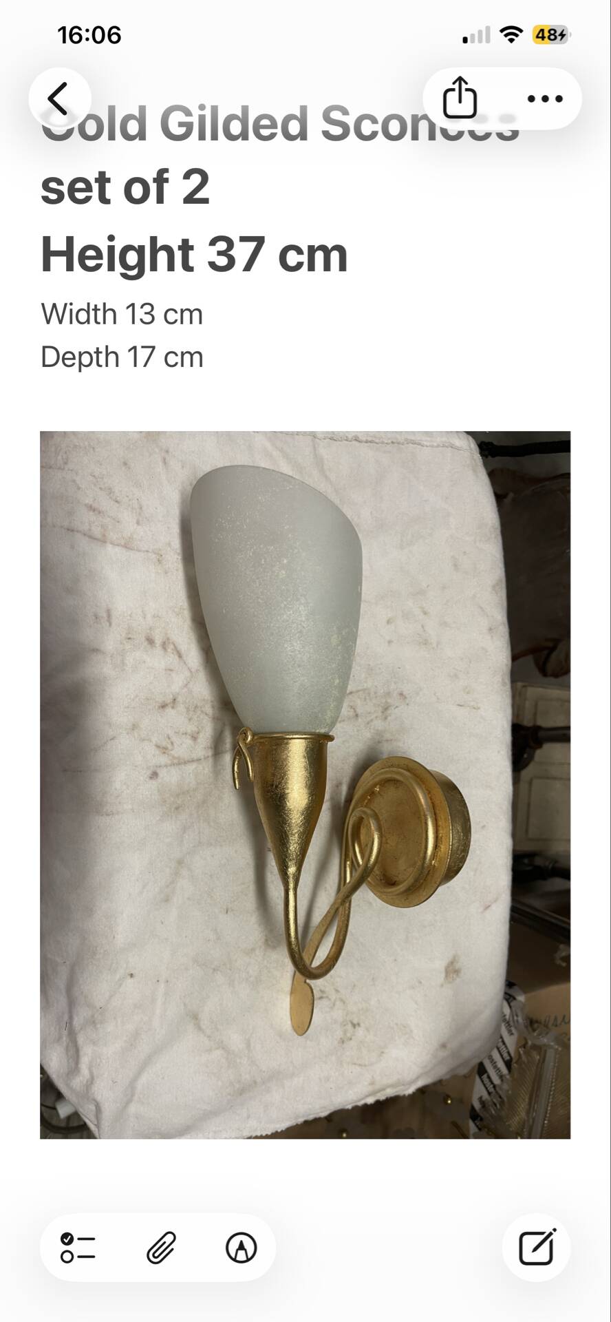 Gold Gilded Wall Sconces set of 2 with Murano Glass Shades