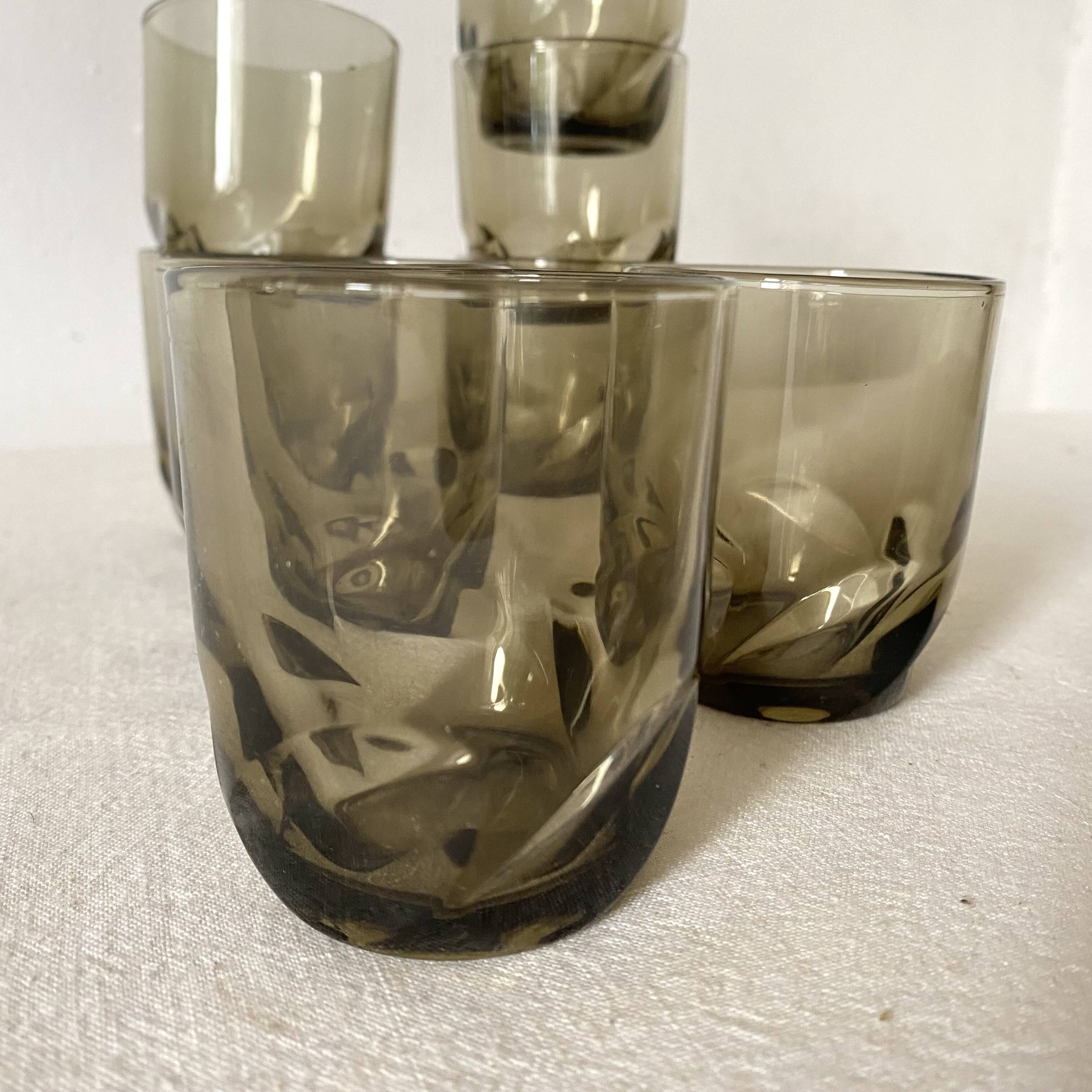 Smoked glass water glasses, 70s